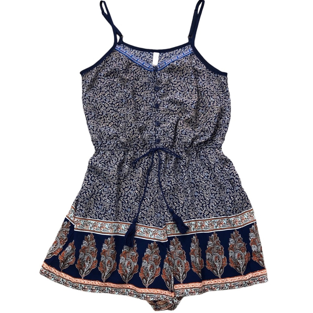 Boho Floral Print Spaghetti Strap Romper- Size Small